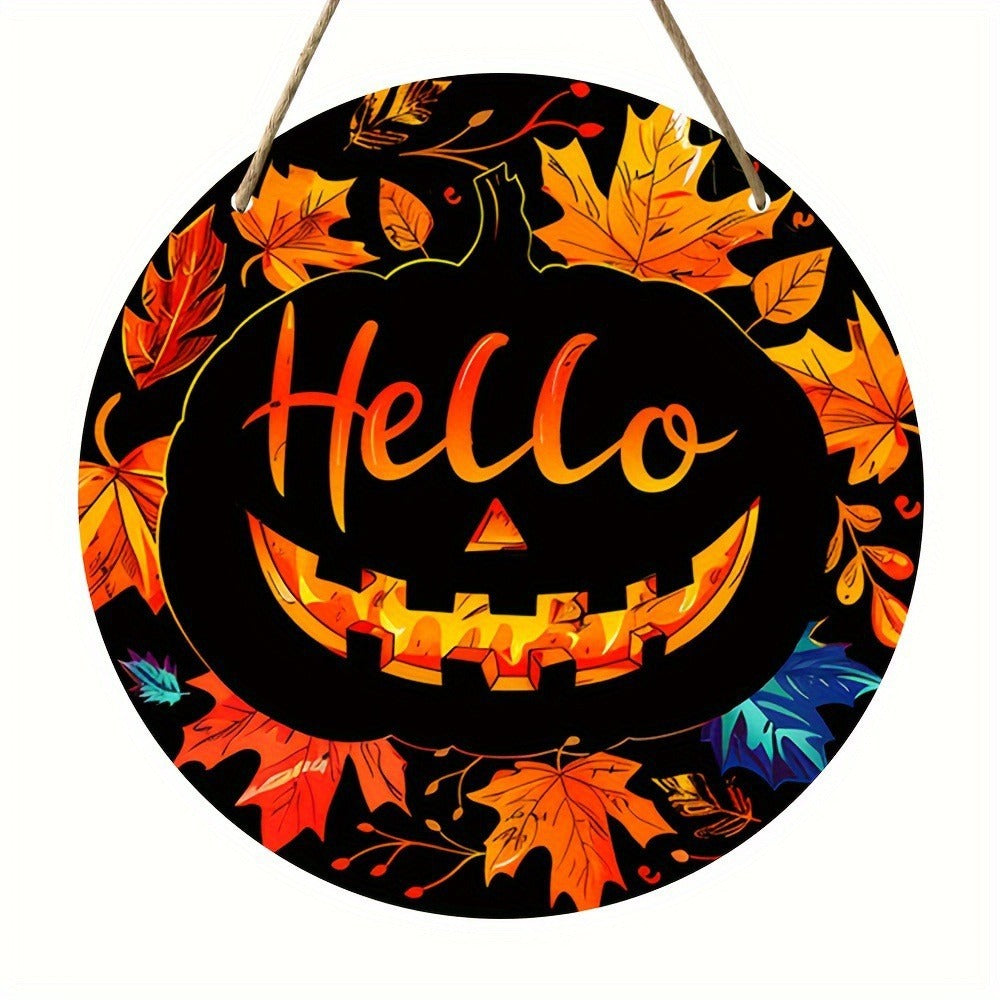 Halloween Wooden Wreath Logo Retro Pumpkin Head Wooden Pendant Horror Art Decoration Home Garden Yard