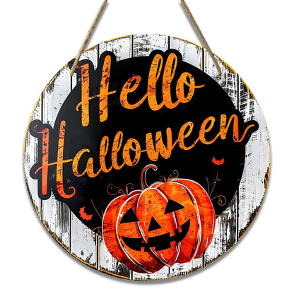 Halloween Wooden Wreath Logo Retro Pumpkin Head Wooden Pendant Horror Art Decoration Home Garden Yard