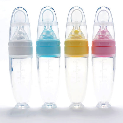 Squeezing Feeding Bottle Silicone Newborn Baby Training Rice Spoon