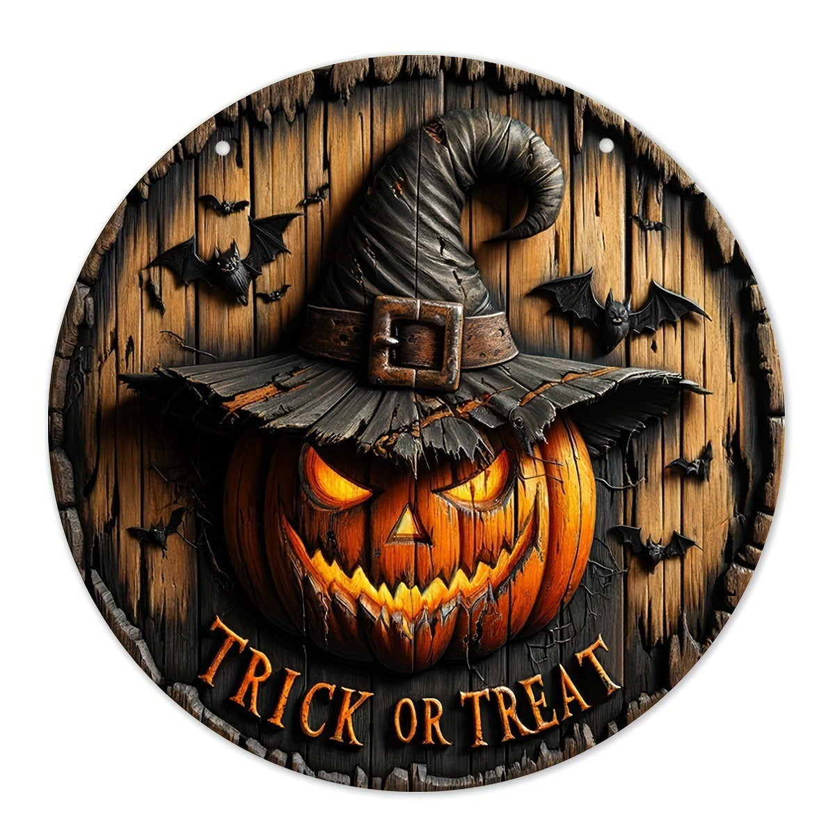 Halloween Wooden Wreath Logo Retro Pumpkin Head Wooden Pendant Horror Art Decoration Home Garden Yard