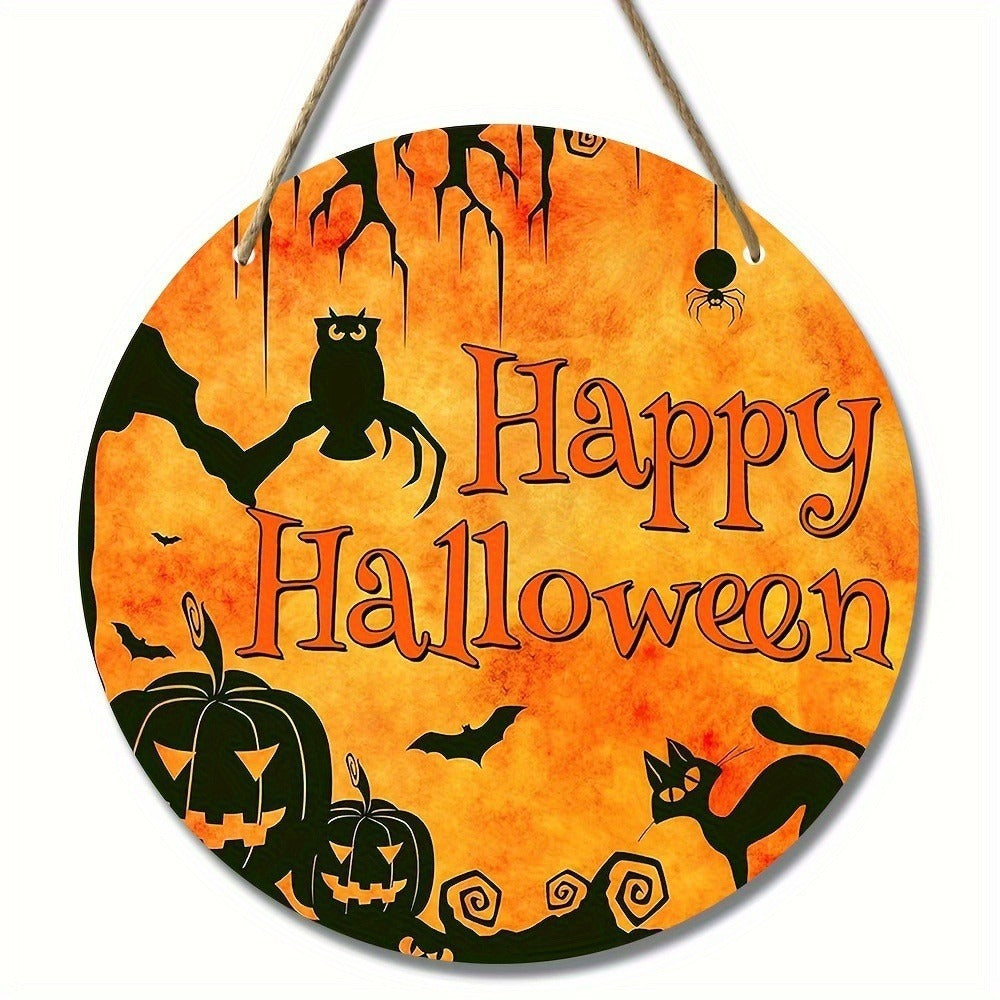 Halloween Wooden Wreath Logo Retro Pumpkin Head Wooden Pendant Horror Art Decoration Home Garden Yard