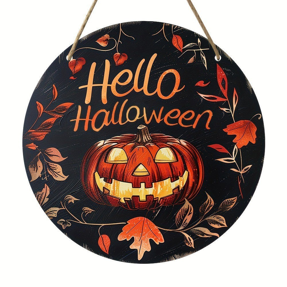 Halloween Wooden Wreath Logo Retro Pumpkin Head Wooden Pendant Horror Art Decoration Home Garden Yard