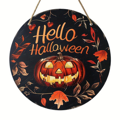 Halloween Wooden Wreath Logo Retro Pumpkin Head Wooden Pendant Horror Art Decoration Home Garden Yard